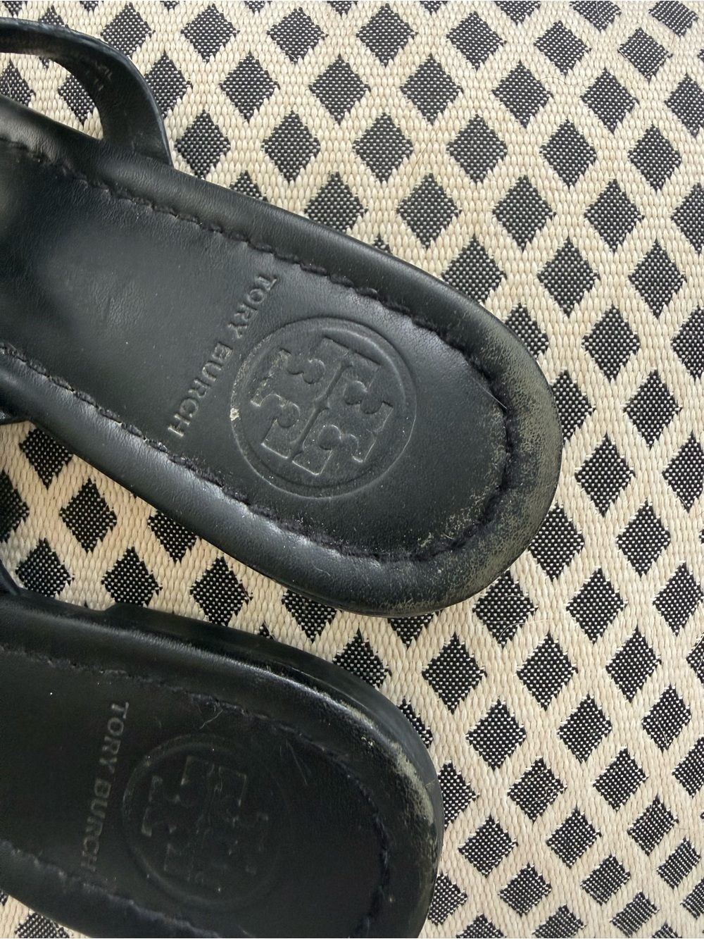 Tory Burch Black Logo Thong Sandals with Gold Accents - Picture 3 of 6